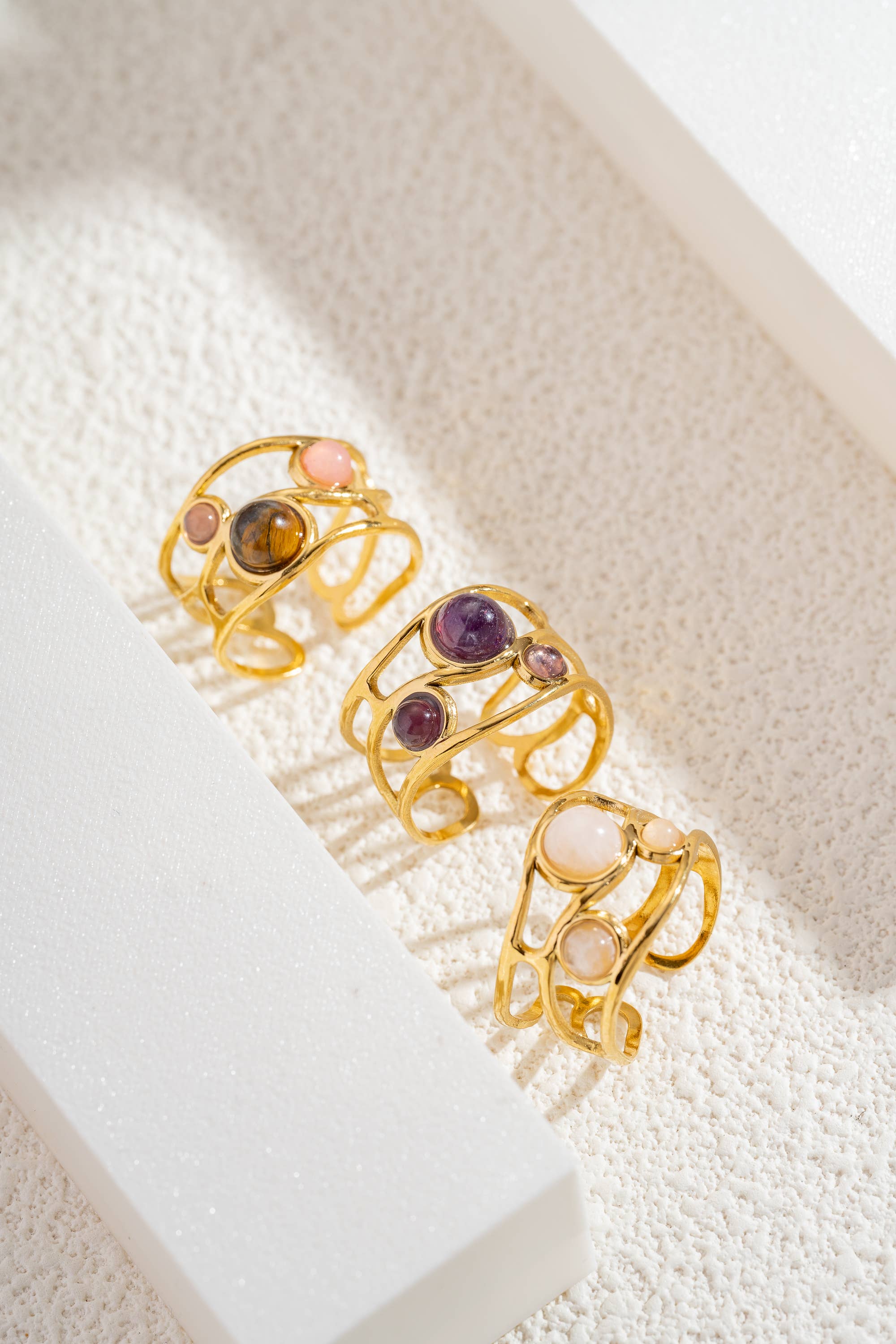 Oria – Bague Trio de Pierres Naturelles