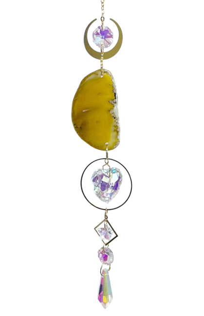 Attrape Soleil Agate Jaune Lune-Coeur Cristal 41cm