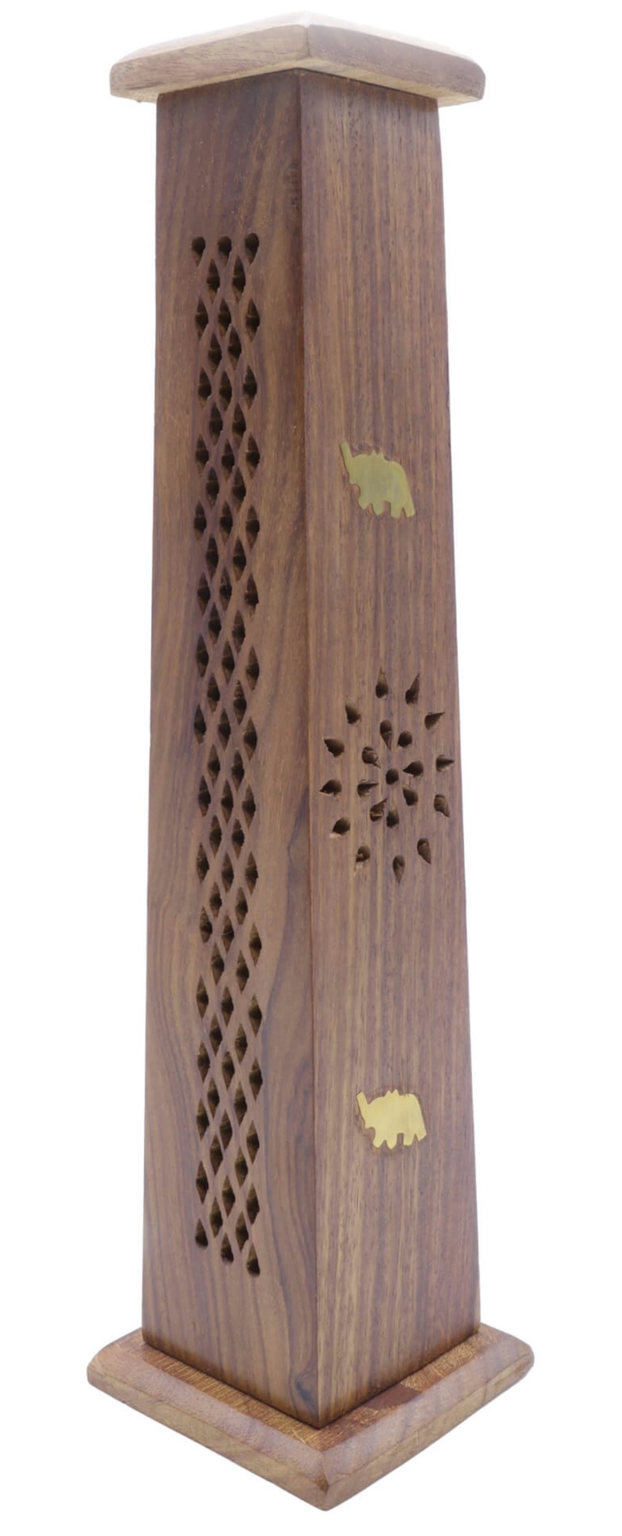 Tour porte-encens en bois – Éléphants