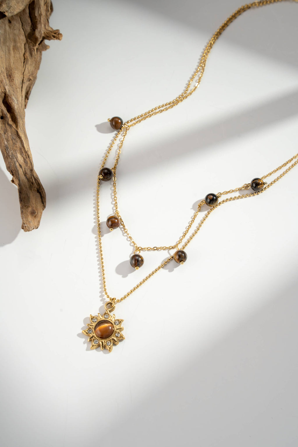 Nahia – Collier Solaire Double Rang & Œil de Tigre