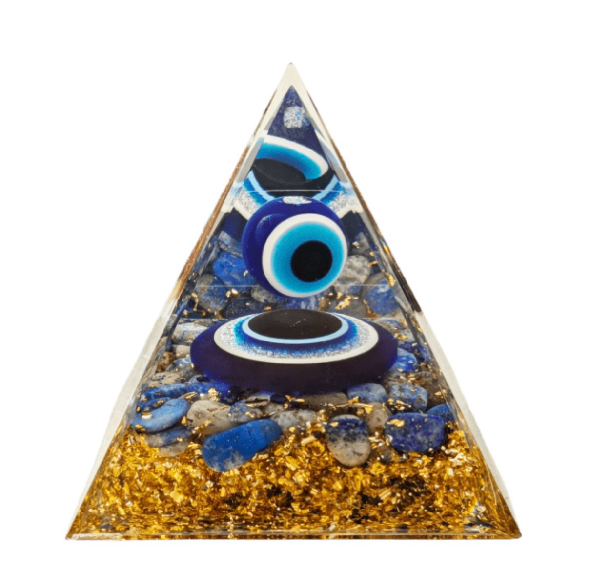 Pyramide Orgonite Œil Protecteur – Bleu & Doré
