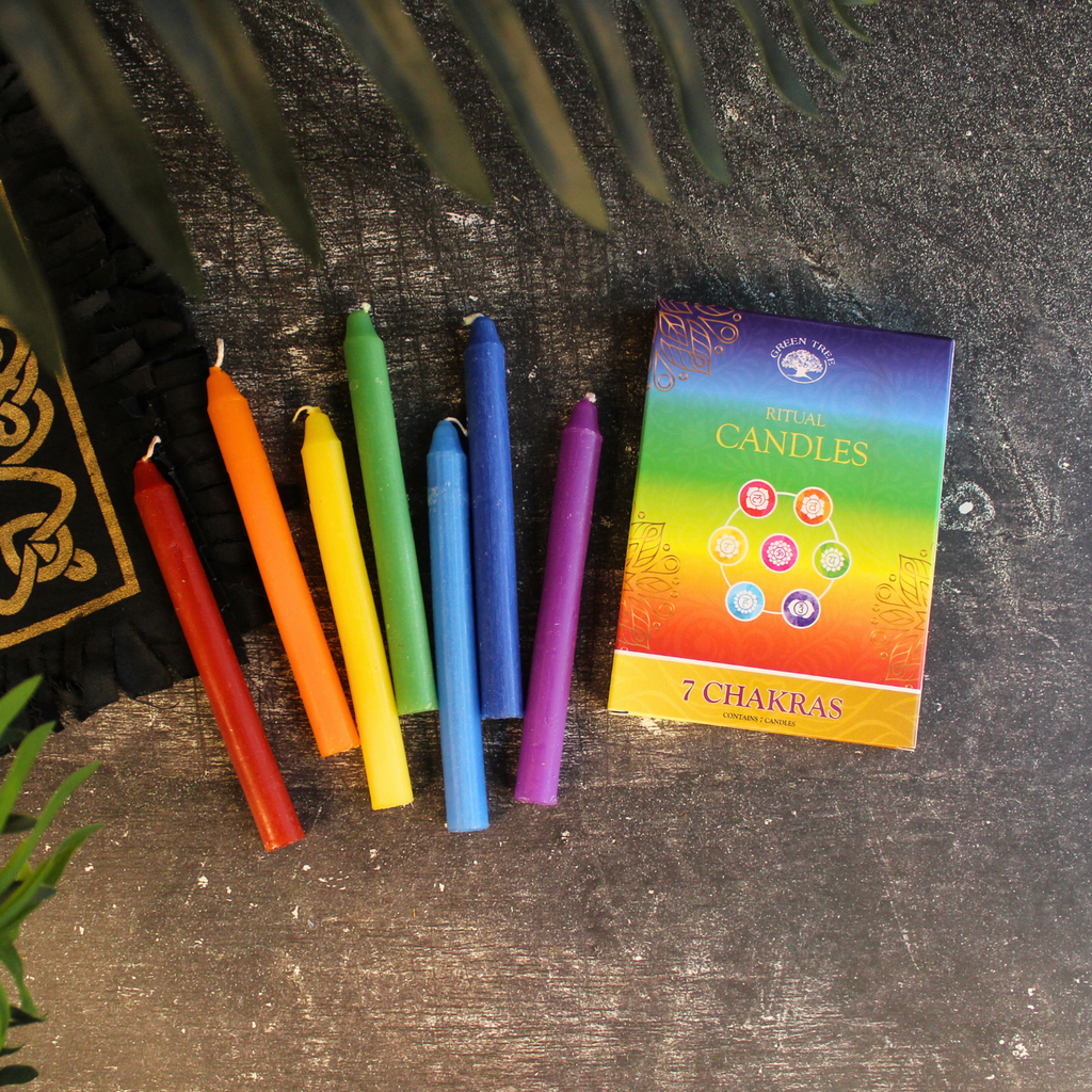 Bougies rituelles Green Tree sept chakras - 7 bougies/paquet