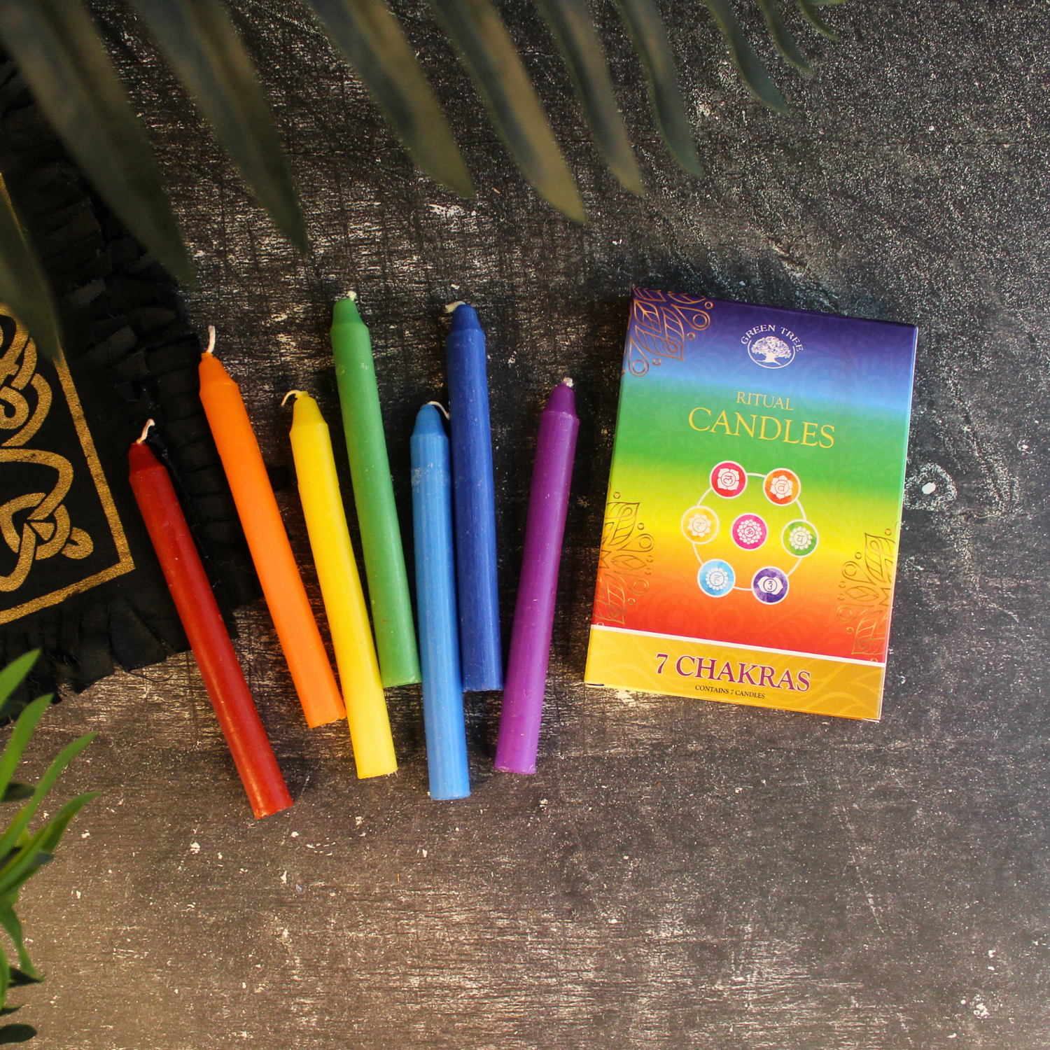Bougies rituelles Green Tree sept chakras - 7 bougies/paquet