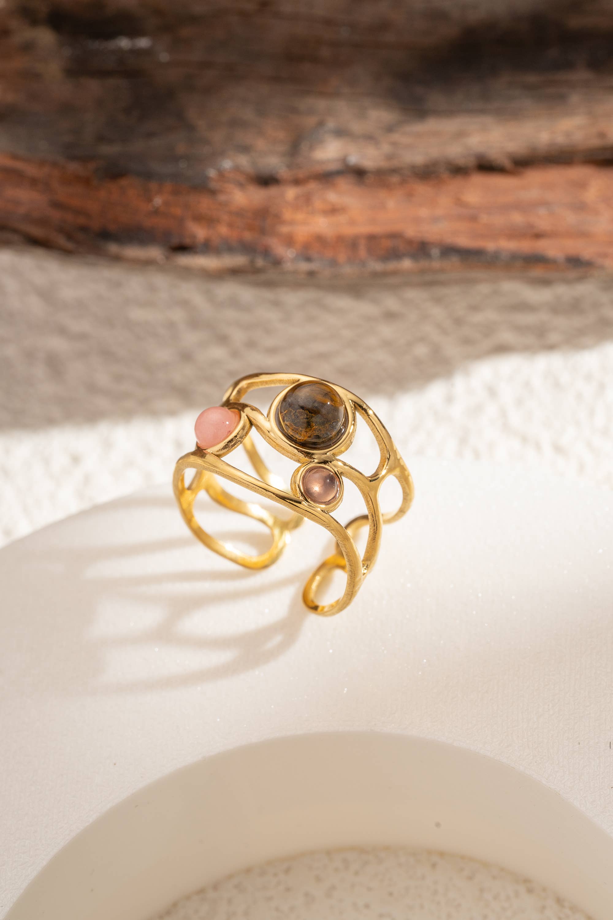 Oria – Bague Trio de Pierres Naturelles