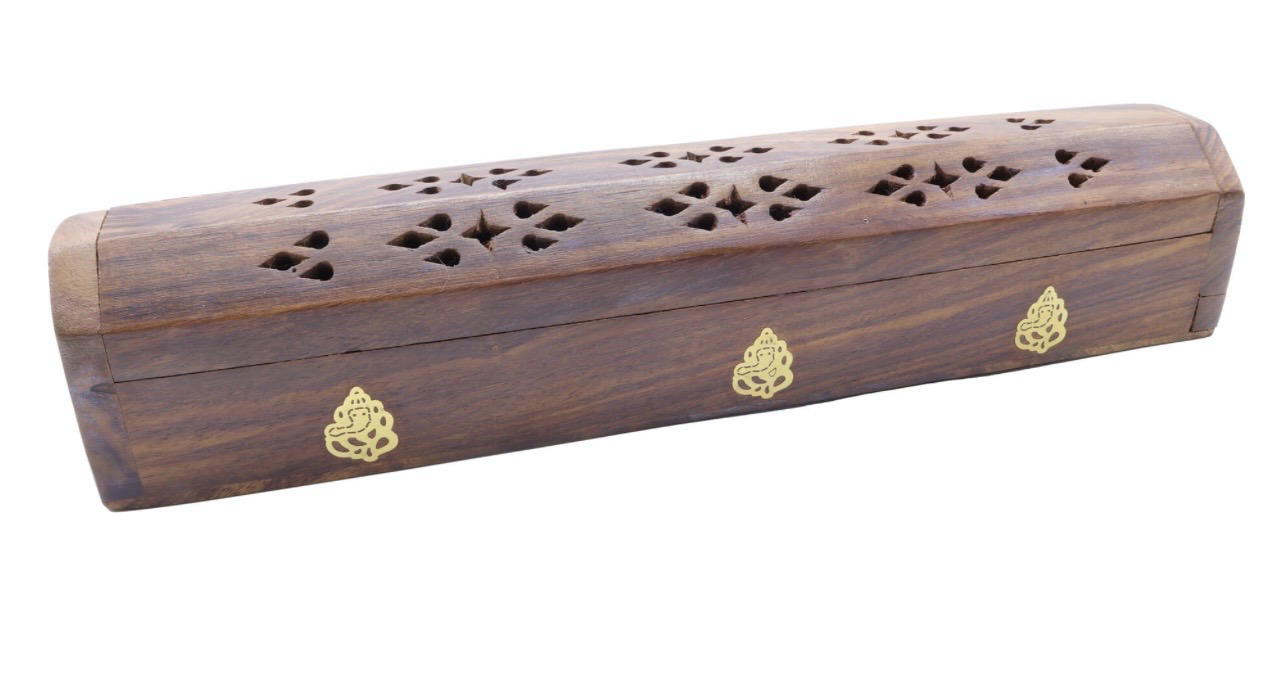 Porte-encens en bois avec symboles