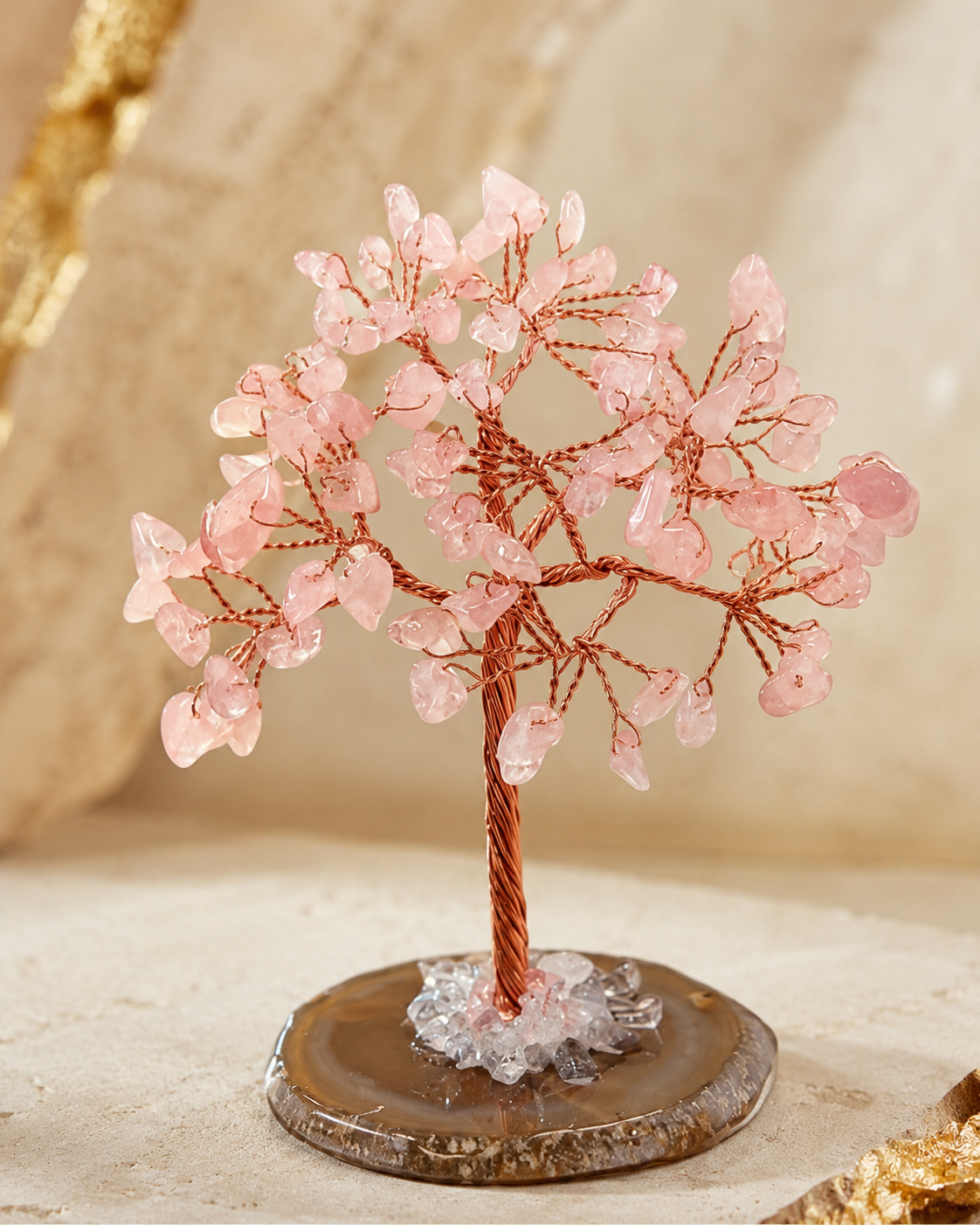 Arbre de Vie Quartz Rose sur Agate – 12 à 13 cm