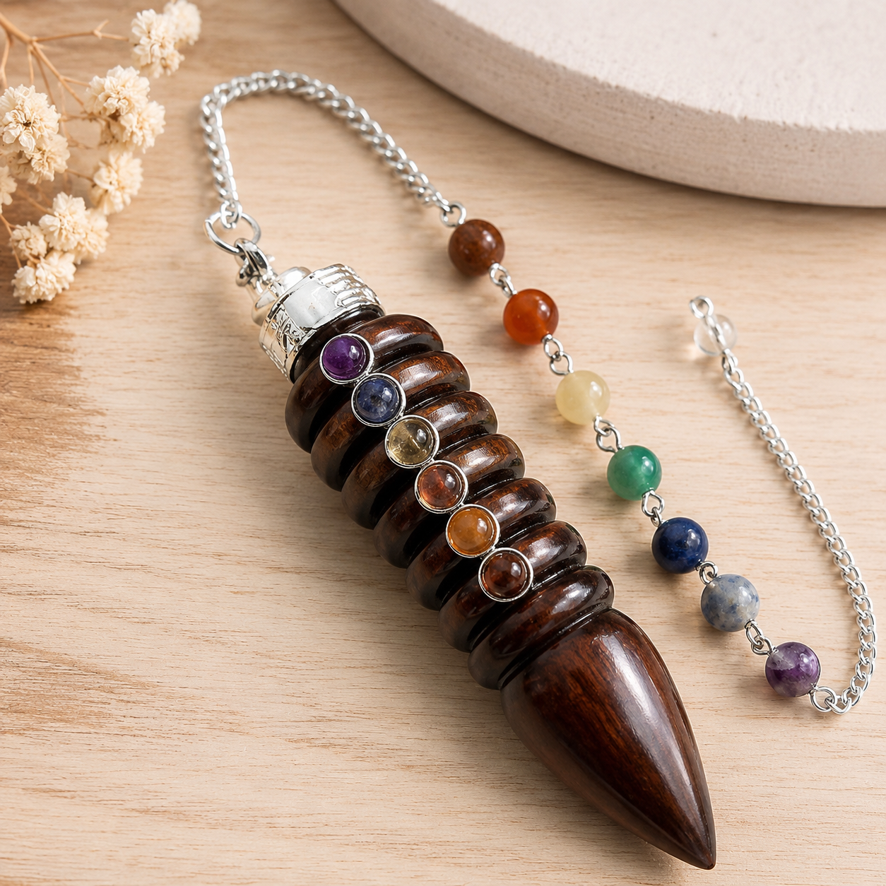 Pendule en bois – 7 Chakras