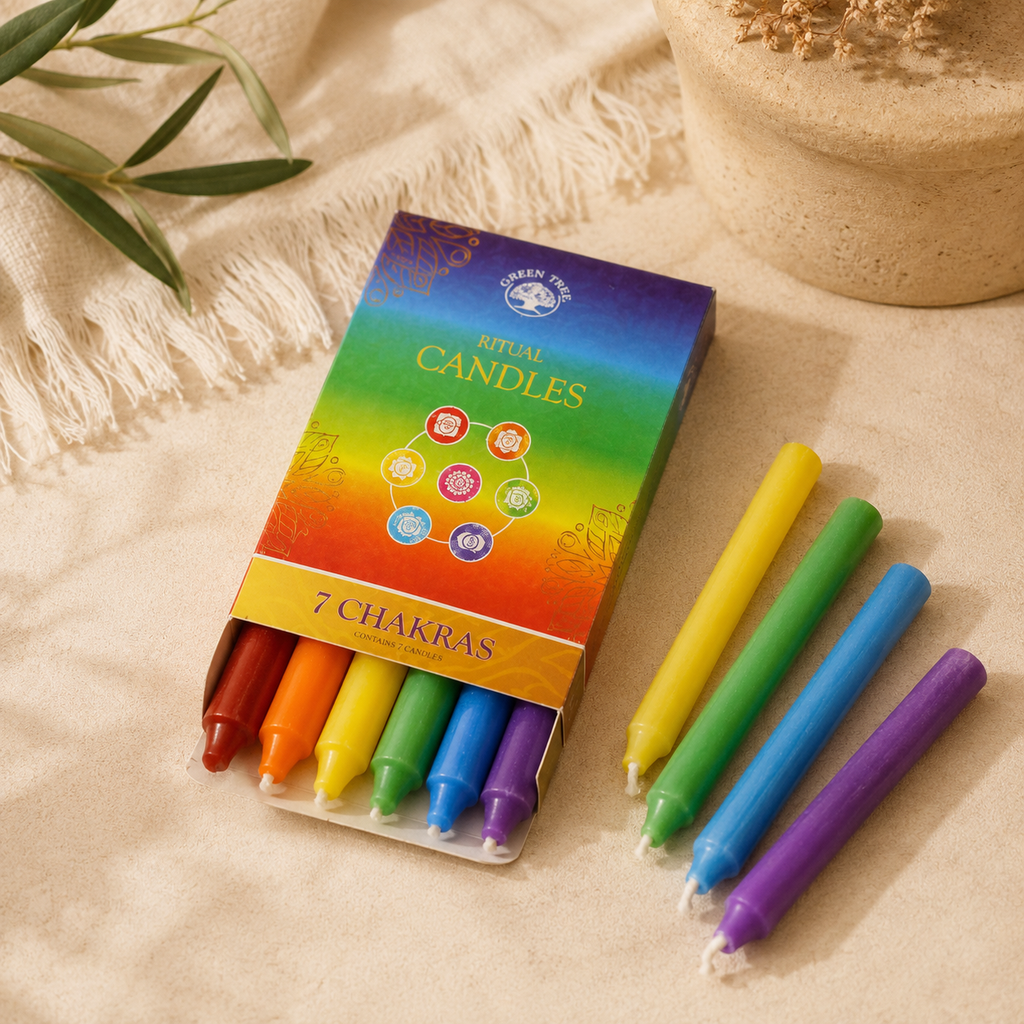 Bougies rituelles Green Tree sept chakras - 7 bougies/paquet