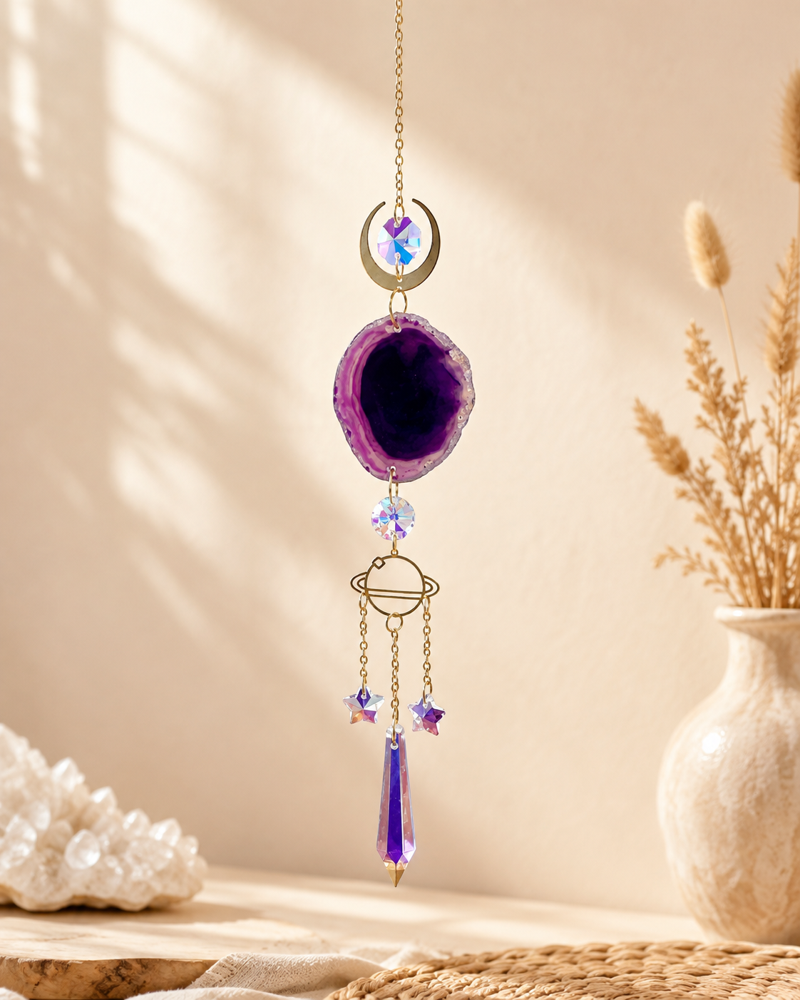 Attrape Soleil Agate Mauve et Cristal 41cm