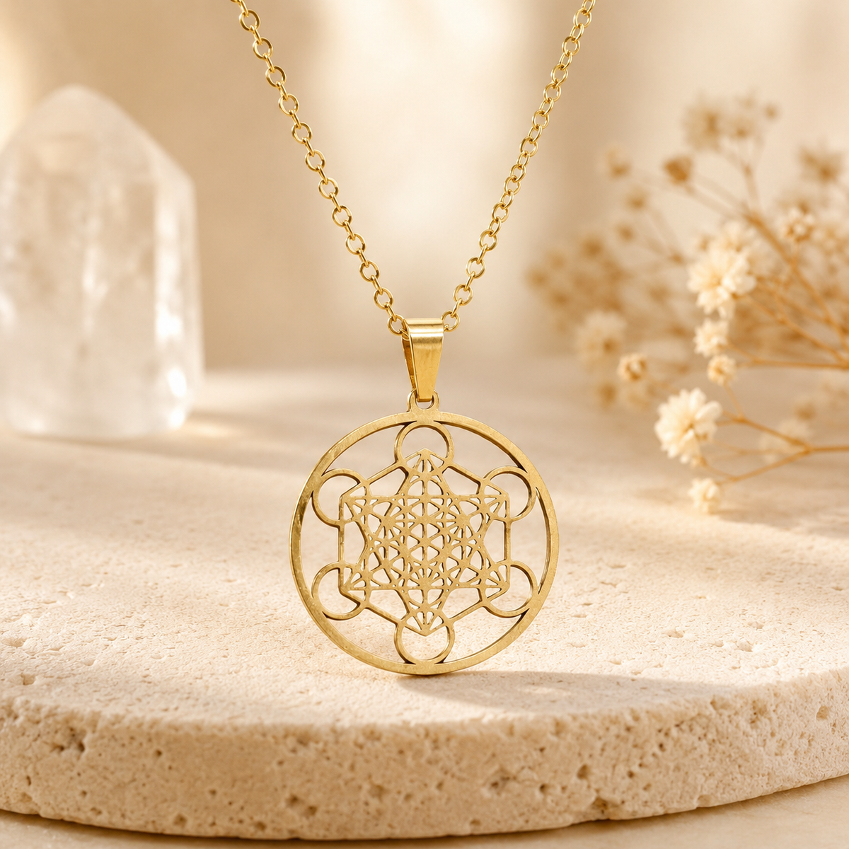 Métarya – Collier Cube de Métatron Doré