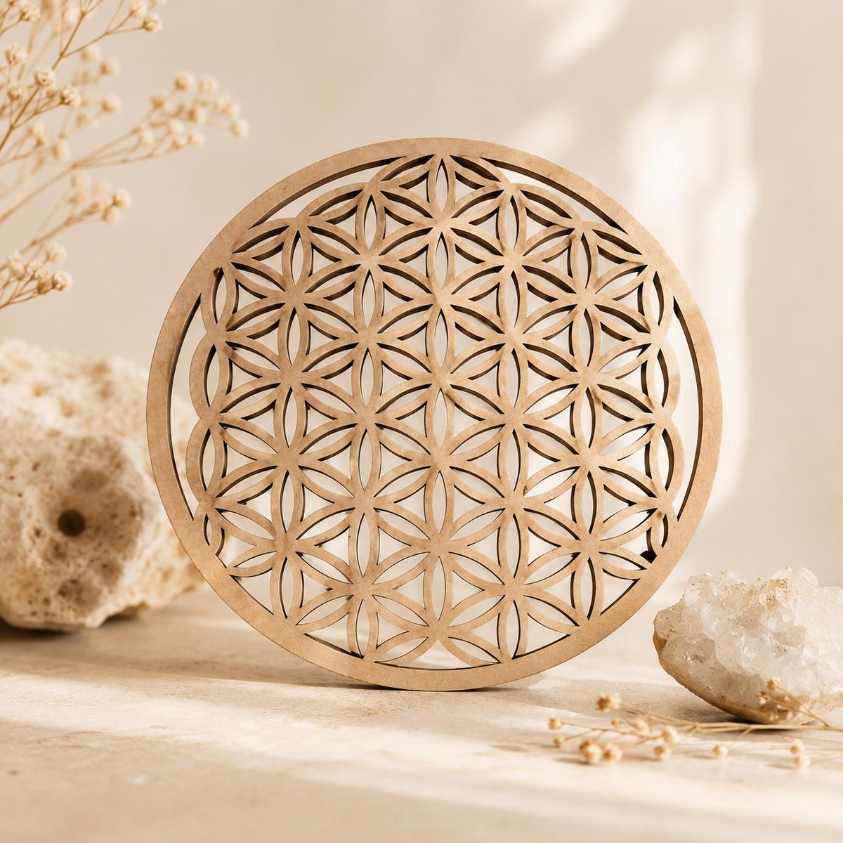 Grille énergétique Fleur de Vie en bois - 30 cm