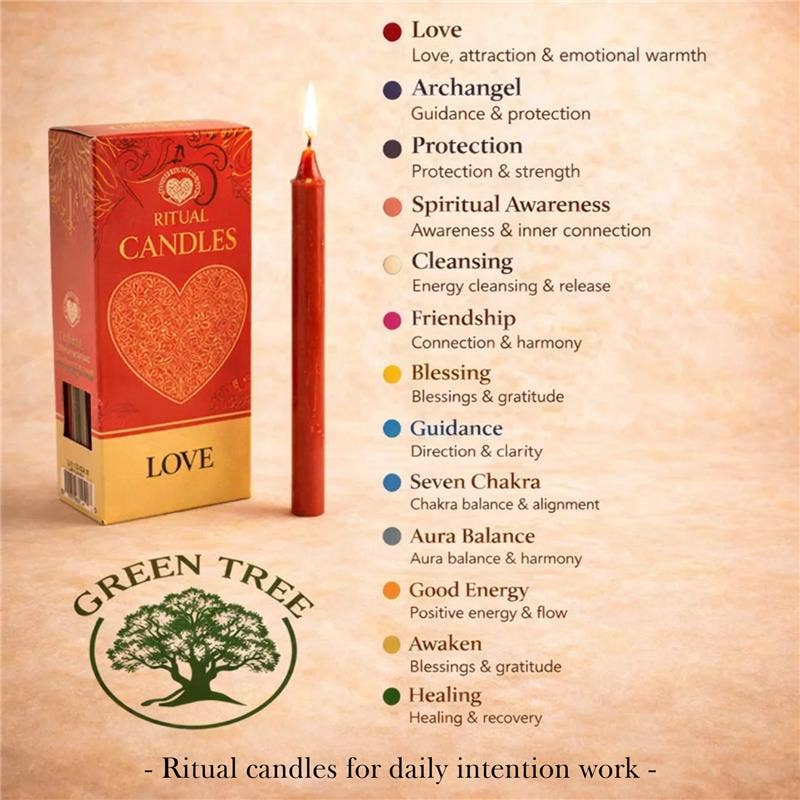 Bougies rituelles Green Tree sept chakras - 7 bougies/paquet